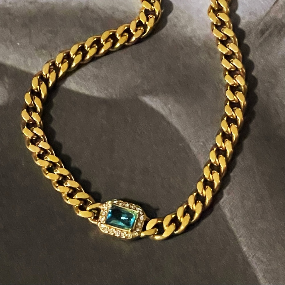✨18K Gold Plated Chain Necklace with Sea Blue Zircon✨